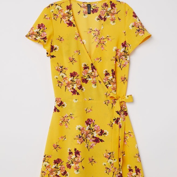 H&M Dresses Hm Yellow Floral Wrap Dress Poshmark